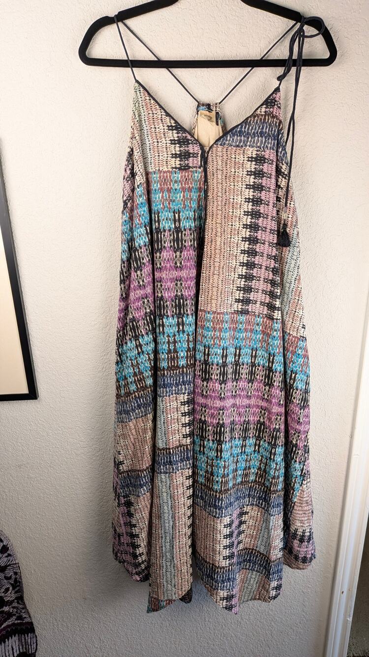 Anthropologie Akemi + Kin Woven Trapeze Dress S Handkerchief Hem Sleeveless Boho
